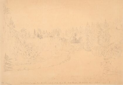 The embankment on upper basin, the ladder conducting to the top of the rocks that form the bed of the river