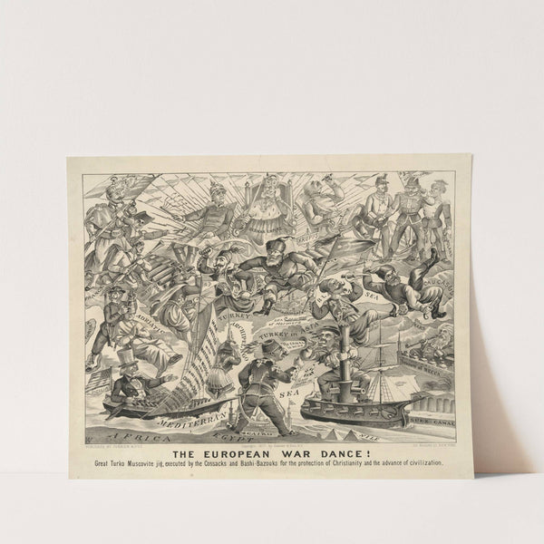 The European War Dance! Great Turko Muscovite Jig, executed by the Cossacks and Bashi-Bazouks for the protection of christianity and the advance of civilization (1877) by Currier & Ives.