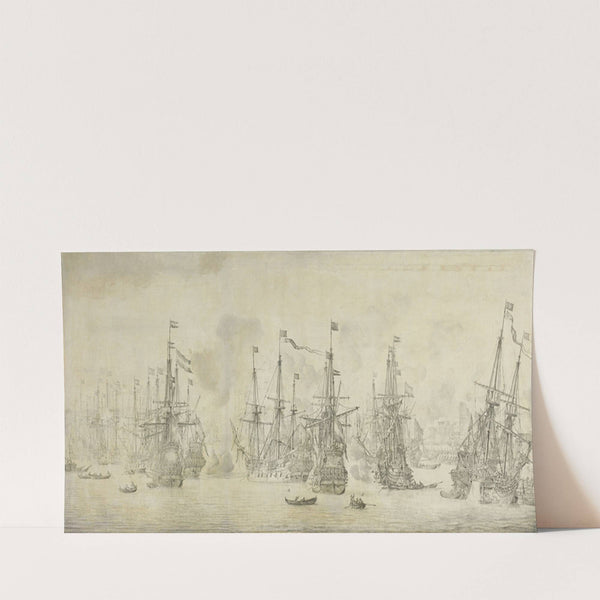 The Failed Attack of the English on the Return Fleet in the Port of Bergen, Norway, 12 August 1665; an episode from the Second Anglo-Dutch War (1669) by Willem van de Velde the Elder