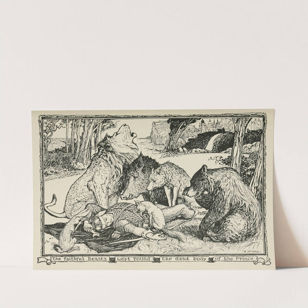 The faithful Beasts wept round the dead Body of the Prince by Henry Justice Ford