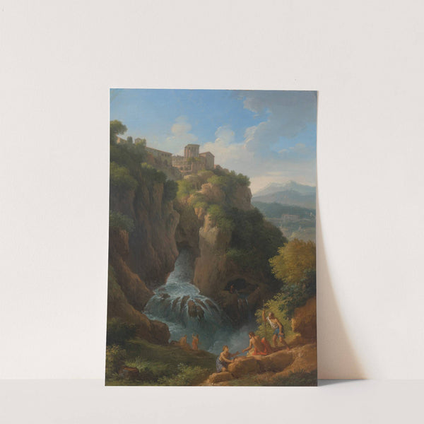 The falls of Tivoli with the Temple of the Sibyl and figures resting in the foreground by Jan Frans Van Bloemen