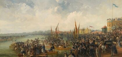 The Finishing Line Of The Oxford And Cambridge Boat Race At Mortlake — size preview