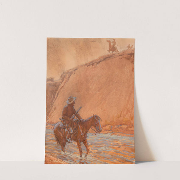 The fugitive's horse plunged into the deep water by Maynard Dixon