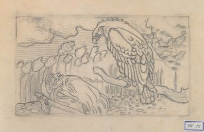 The Great Kalevala, Poem II, sketch. Väinämöinen and eagle ‘Kokkolintu’.