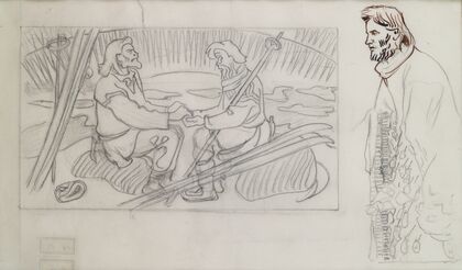 The Great Kalevala; Rune singers. A sketch of the others hands and face. (1925)