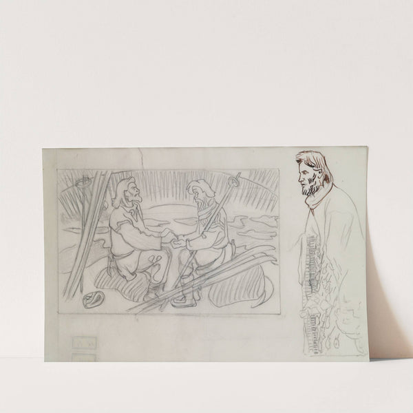 The Great Kalevala; Rune singers. A sketch of the others hands and face. (1925) by Akseli Gallen-Kallela