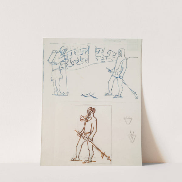 The Great Kalevala, sketch for page 1, skiers meet. (1925) by Akseli Gallen-Kallela