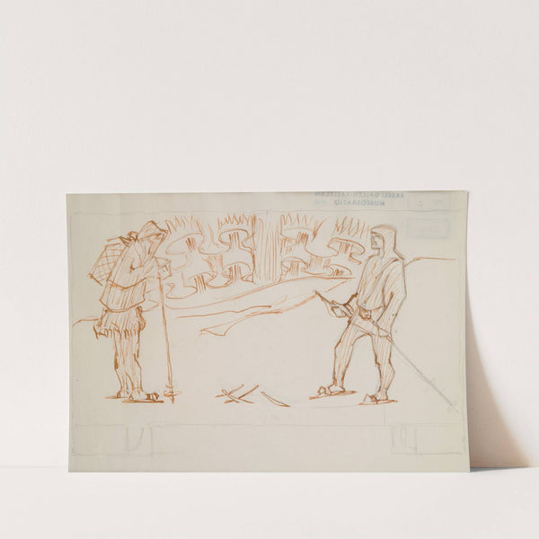 The Great Kalevala, sketch for page 1, skiers meet. (1925) by Akseli Gallen-Kallela