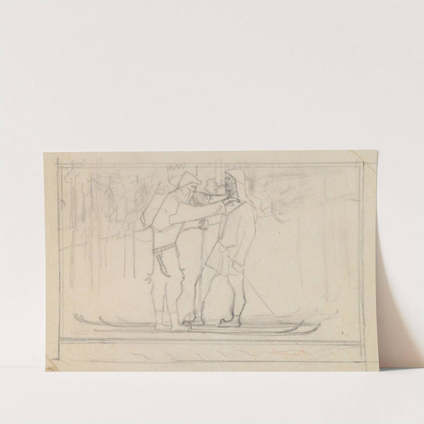 The Great Kalevala, sketch. Skiers. (1925) by Akseli Gallen-Kallela