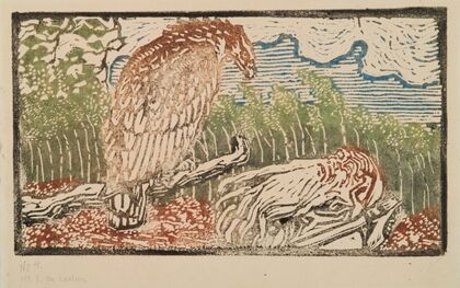 The Great Kalevala, woodcut print of Väinämöinen and the eagle