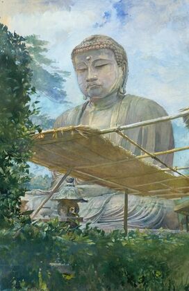 The Great Statue of Amida Buddha at Kamakura, Known as the Daibutsu, from the Priest’s Garden