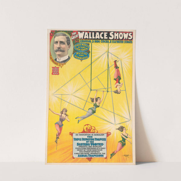 The great Wallace shows An innovation in aerialism, the triple revolving trapeze of the sisters Vortex (1898) by Courier Litho. Co.