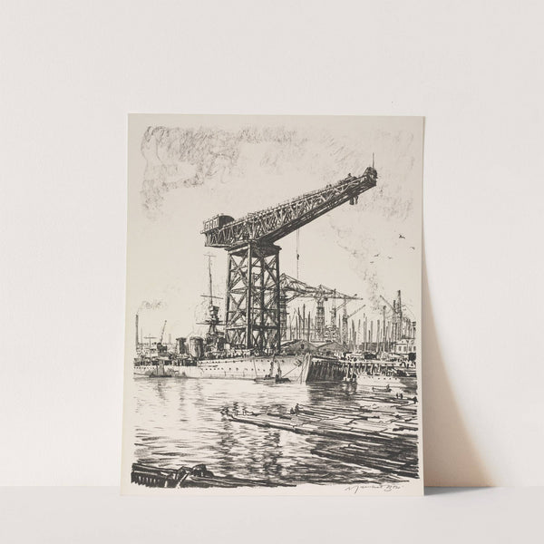 The Great War; Britain’s Efforts and Ideals; Building Ships; A Fitting Out Basin (1917) by Muirhead Bone