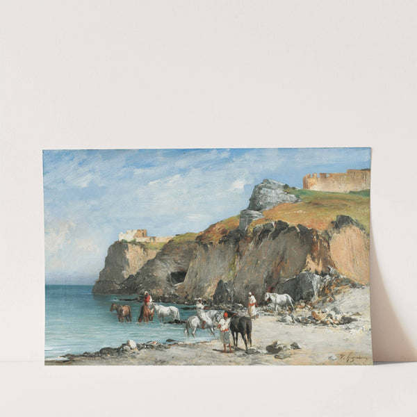 The Halt Of Horsemen On The Beach by Victor Huguet