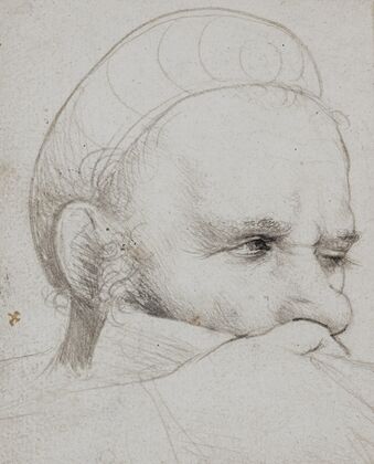 The head of a crossbowman taking aim