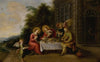 The Holy Family Dining Outdoors While Served By Angels