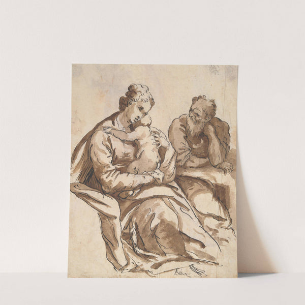 The Holy Family (recto); Study of a Leg (verso) by Agostino Carracci