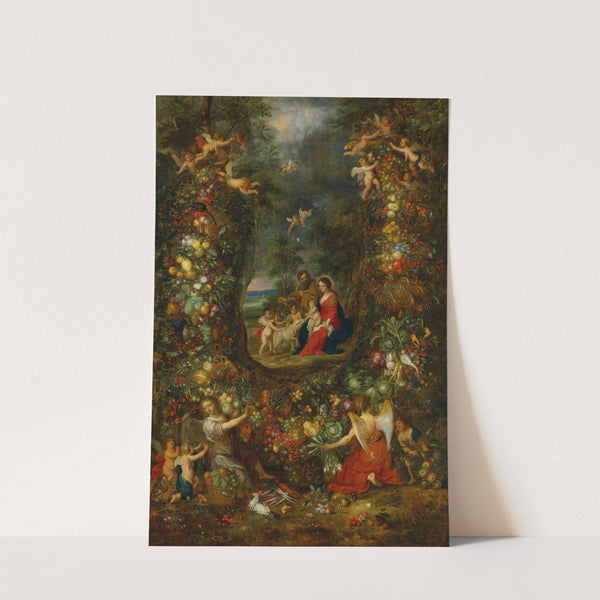 The Holy Family surrounded by a garland of fruit supported by putti by Jan Brueghel the Younger