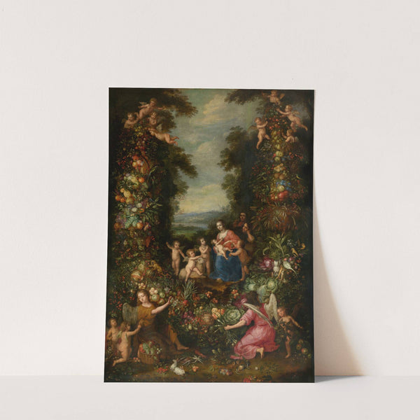 The Holy Family with the Infant Saint John the Baptist surrounded by a Garland of Flowers, Vegetables and Fruit by Pieter Van Avont