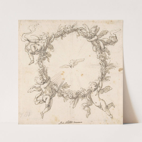 The Holy Spirit Surrounded by a Wreath of Flowers Held up by Infant Angels by Giovanni Battista Merano