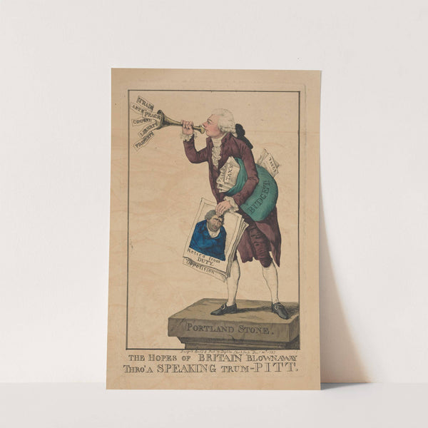 The hopes of Britain blown away thro’ a speaking trum-Pitt. (1797) by Robert Dighton