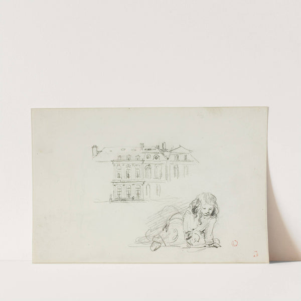 The Hotel de Ville, Tours and a Girl Playing (1837-78) by Charles François Daubigny