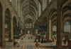 The interior of Antwerp Cathedral with figures attending a Mass (1587)