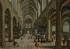 The interior of Antwerp Cathedral with figures attending a Mass