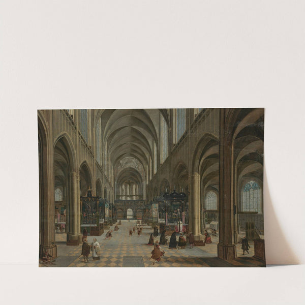 The interior of Antwerp Cathedral with figures attending a Mass by Hendrick Van Steenwijk The Elder