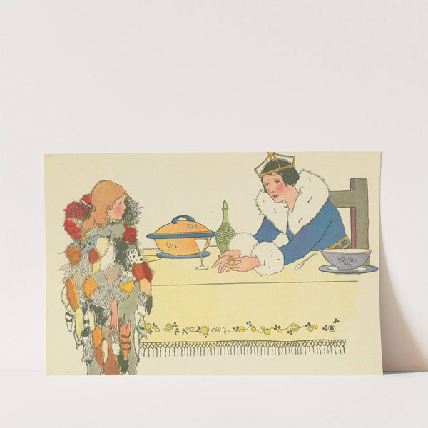 The king questions Furball about the golden spinning wheel found in his bowl of soup by Margaret Evans Price