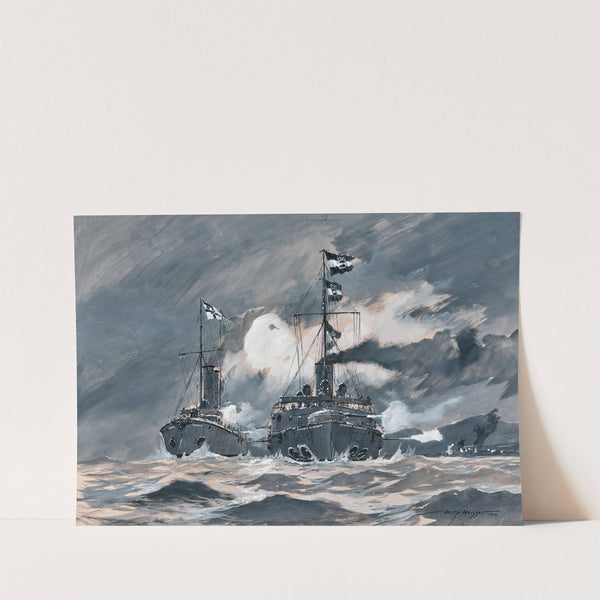 The last days of the imperial and royal cruiser Kaiserin Elisabeth fighting Japanese forces in Qingdao 1914 by Heinrich Heusser