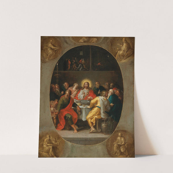 The Last Supper (in a painted oval), Godfather and the Four Evangelists (painted en grisaille in the corners) by Frans Francken the Younger