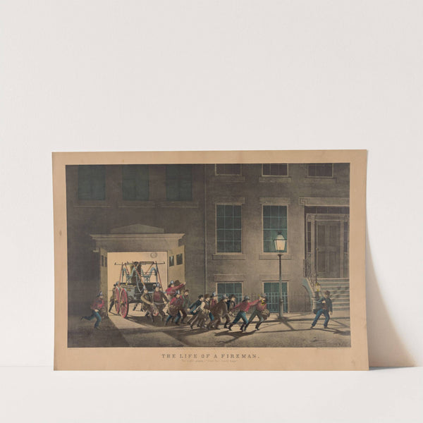 The life of a fireman; the night alarm–‘start her lively boys.’ (1854) by Currier & Ives.