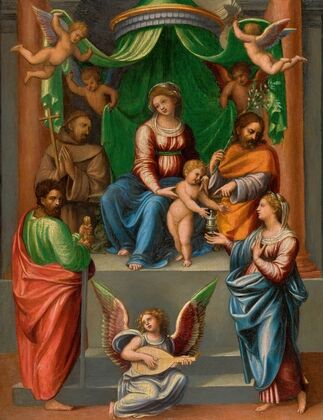 The Madonna and Child Enthroned, With Saint paul, Saint Francis Of Assisi, saint Joseph And mary Magdalen