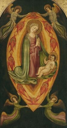 The Madonna and Child in a mandorla with angels and cherubim