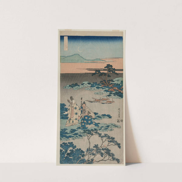 The Minister Toru Daijin Standing by a Lake Beneath a Crescent Moon, from the series A True Mirror of Chinese and Japanese Poetry by Katsushika Hokusai