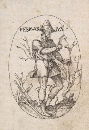 The Month of February; Man Pruning a Tree