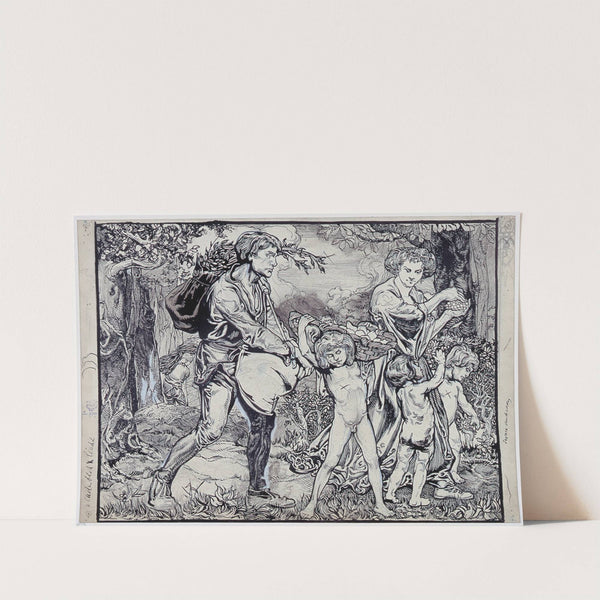 The month of september, personified by two adults and three children, coming from the forest with provisions by Johannes Josephus Aarts