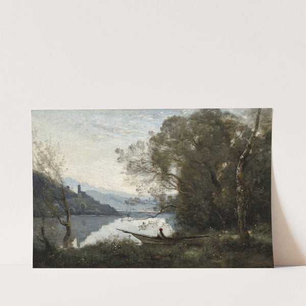 The Moored Boatman - Souvenir of an Italian Lake by Jean-Baptiste-Camille Corot