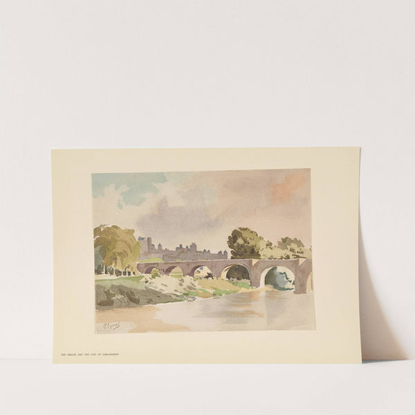 The old bridge at Carcassonne and the walls of the City (1925) by Pierre Vignal