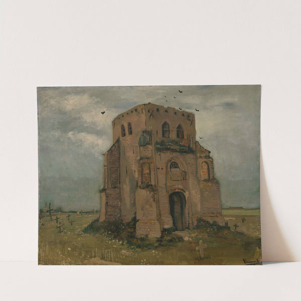 The old church tower at Nuenen (Este, unterhalb der Baunkronen ein Reigen drei Putten