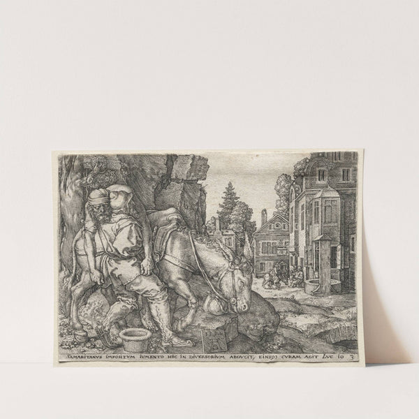 The Parable of the Good Samaritan; The Good Samaritan Putting the Traveler on His Donkey (1554) by Heinrich Aldegrever