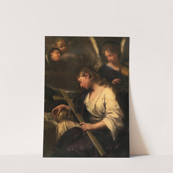 The penitent Mary Magdalene accompanied by an angel playing a violin behind by Lorenzo Pasinelli