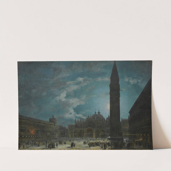 The Piazza San Marco, Venice, in the early hours of the last evening of carnival, 1865 (1865) by Francesco Zanin