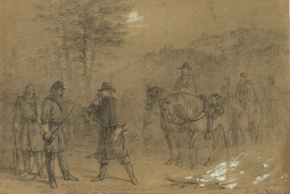 The picket guard. ‘Who goes there’ ‘Friends.’ ‘Dismount one friend, advance and give the countersign’