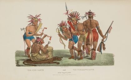 The Pipe Dance and the Tomahawk Dance of the Chippeway Tribe (1835) — size preview