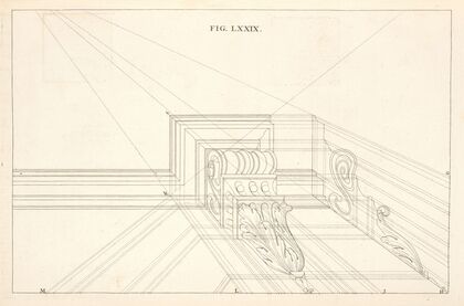 The plan and elevation of a corbel in perspective.