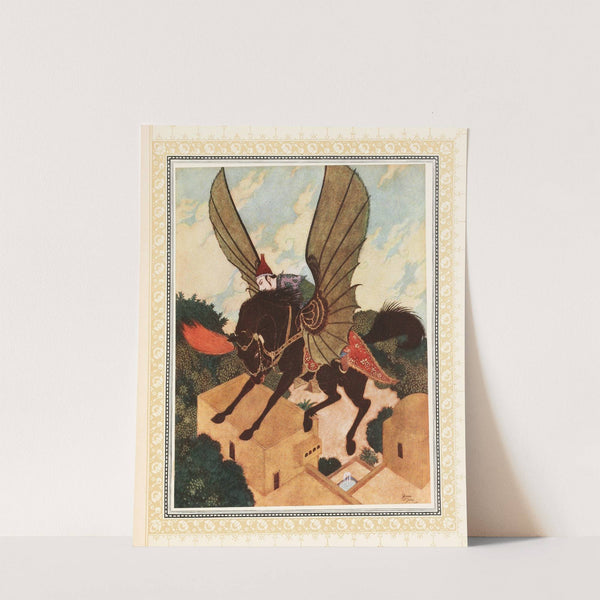 The Prince is taken back to the Golden Palace by the Magic Black Horse (1914) by Edmund Dulac