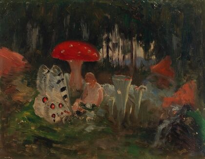 The Princess and a Butterfly Underneath a Fly Agaric