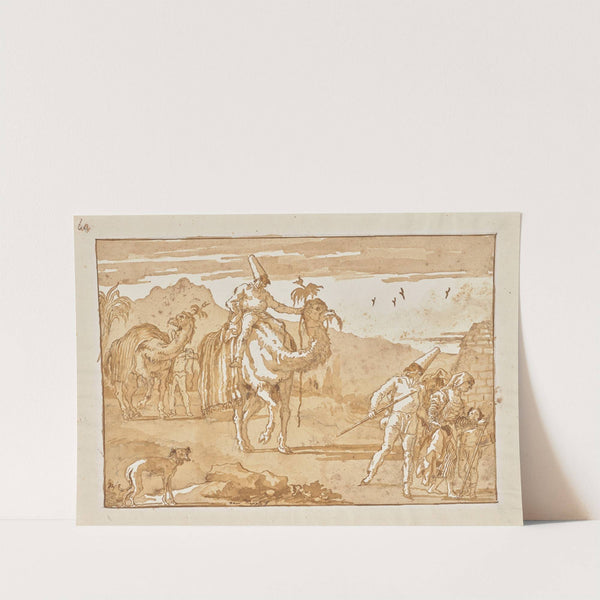 The Punchinello Riding a Camel at the Head of a Caravan (late 1790s) by Giovanni Domenico Tiepolo